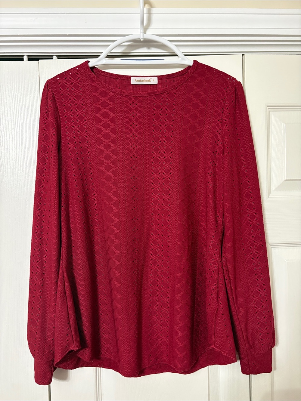 Fantastilook Red Long-Sleeve Lace-Texture Tee